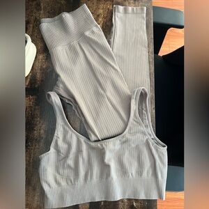 NEU Apparel Ribbed Tank and Leggings Set in Light Taupe